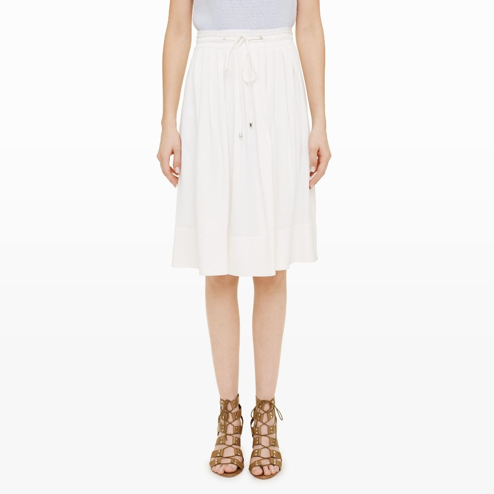 Club Monaco White Pleated Knee-Length Skirt